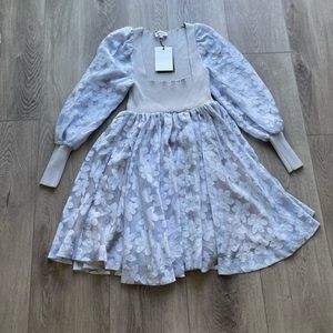En saison blue floral babydoll puff long sleeve dress